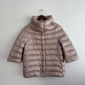 Herno Sofia Iconico Taupe Cape 3/4 Sleeves Down Puffer Coat
